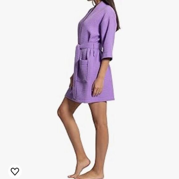 Chakir Turkish Linens Lightweight Quick Dry Waffle Knit Kimono Short Robe - Picture 4 of 13